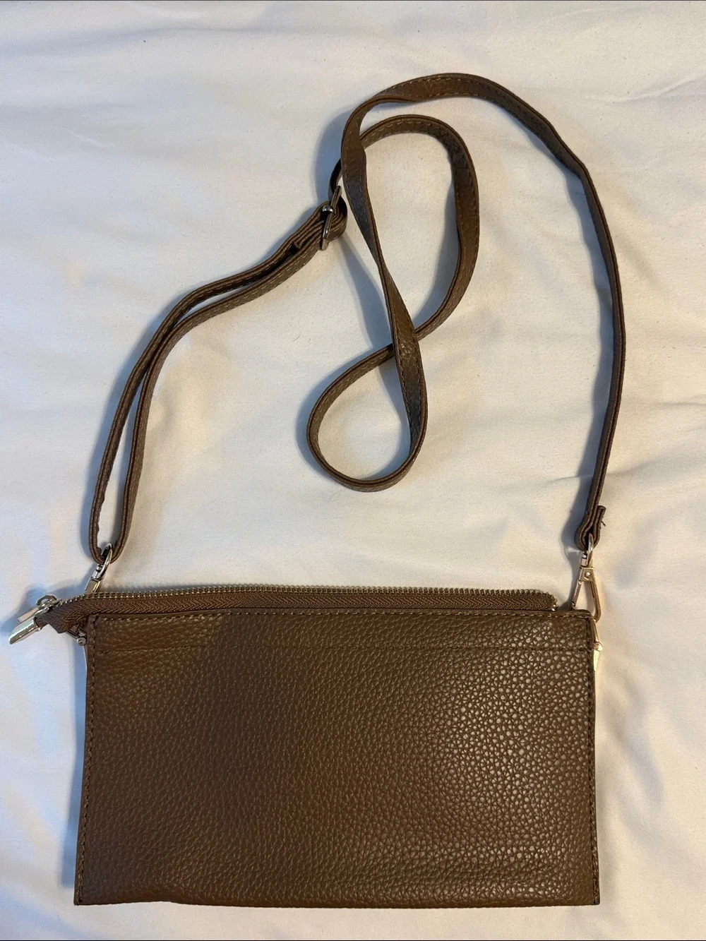 Classic Brown Pebbled Leather Crossbody - Minimalist Everyday Bag